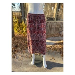 Vintage Boho Maxi Skirt Sheer Print Stretch Waist